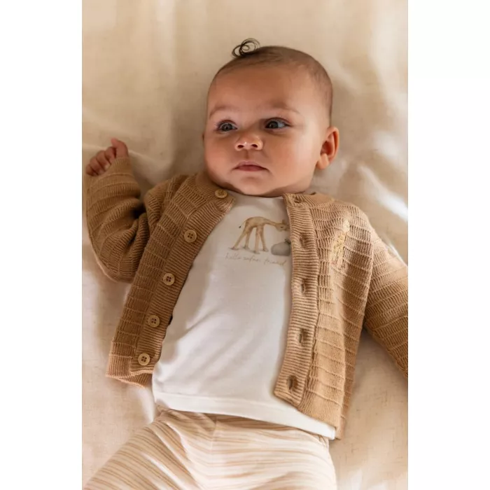 Cardigan din bumbac organic - Safari Friends - Soft Tan - Little Dutch