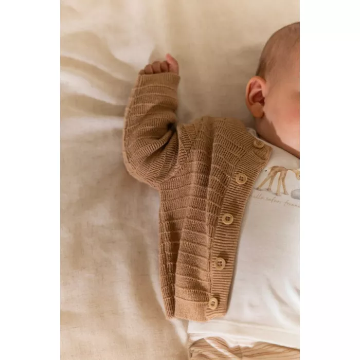 Cardigan din bumbac organic - Safari Friends - Soft Tan - Little Dutch