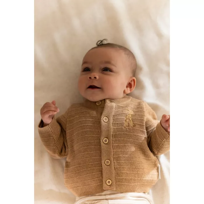 Cardigan din bumbac organic - Safari Friends - Soft Tan - Little Dutch