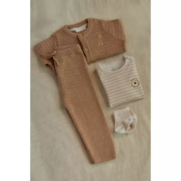 Cardigan din bumbac organic - Safari Friends - Soft Tan - Little Dutch