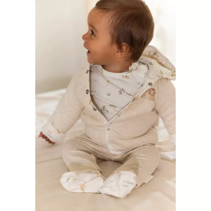 Jacheta reversibila din bumbac organic - Safari Friends - Vanilla melee - Little Dutch