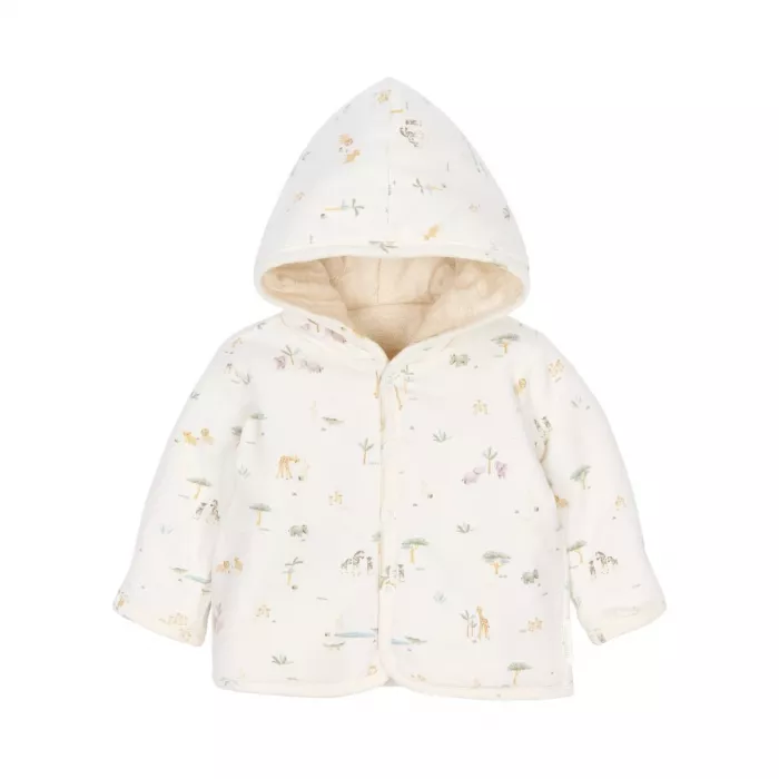 Jacheta reversibila din bumbac organic - Safari Friends - Vanilla melee - Little Dutch