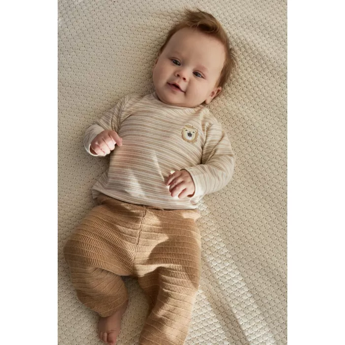 Pantaloni din tricot de bumbac organic - Safari Friends - Soft Tan - Little Dutch