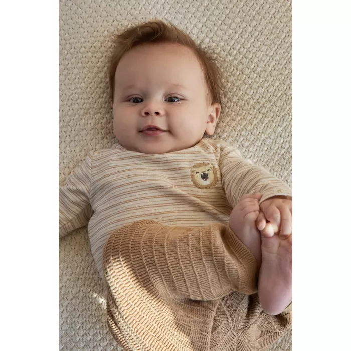 Pantaloni din tricot de bumbac organic - Safari Friends - Soft Tan - Little Dutch