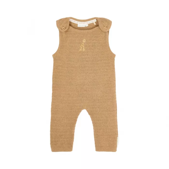 Salopeta pantalon tricotata din bumbac organic - Safari Friends - Soft Tan - Little Dutch