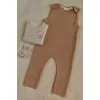 Salopeta pantalon tricotata din bumbac organic - Safari Friends - Soft Tan - Little Dutch