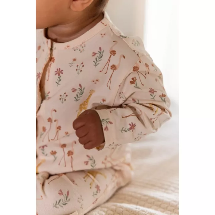 Salopeta din bumbac organic - Safari Flamingo - Pastel Rose - Little Dutch