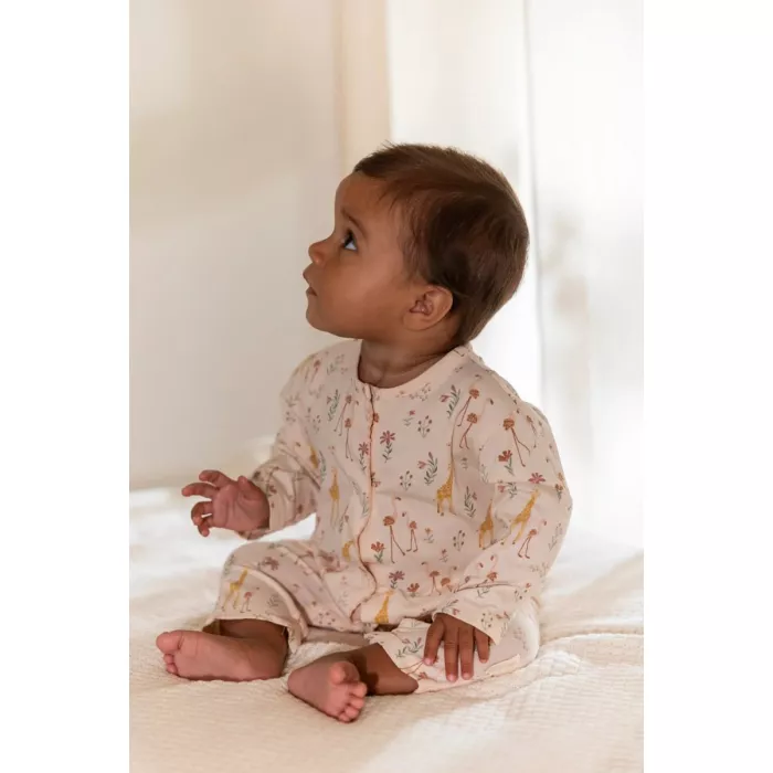 Salopeta din bumbac organic - Safari Flamingo - Pastel Rose - Little Dutch