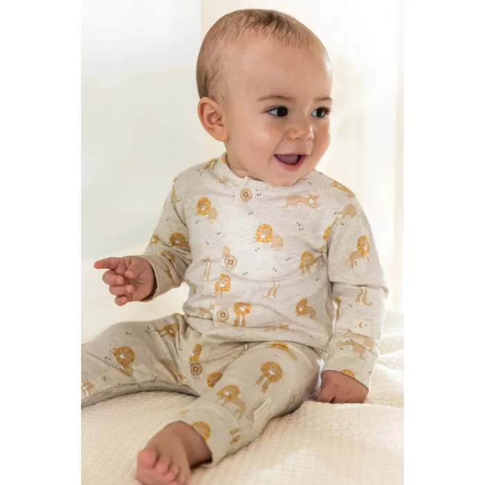 Pijama salopeta din bumbac organic - Safari Lion - Vanilla melee - Little Dutch