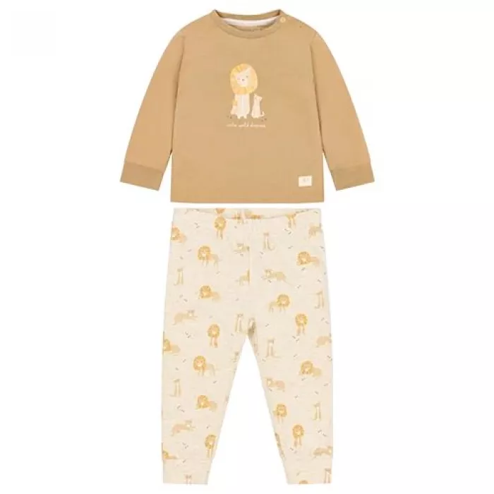 Pijama din bumbac organic - Safari Lion - Soft Tan - Little Dutch
