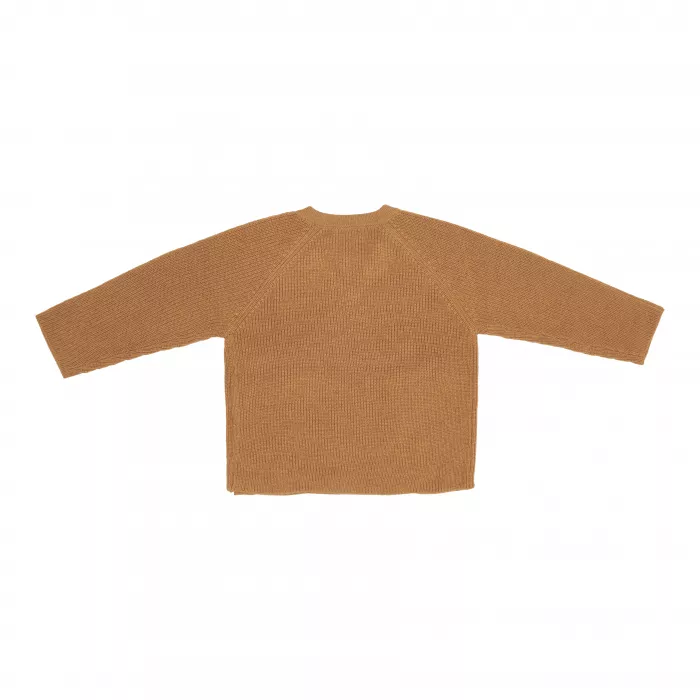 Cardigan tricotat petrecut din mix de lana pentru bebelusi - Almond - Vintage Sunny Stripes - Little Dutch