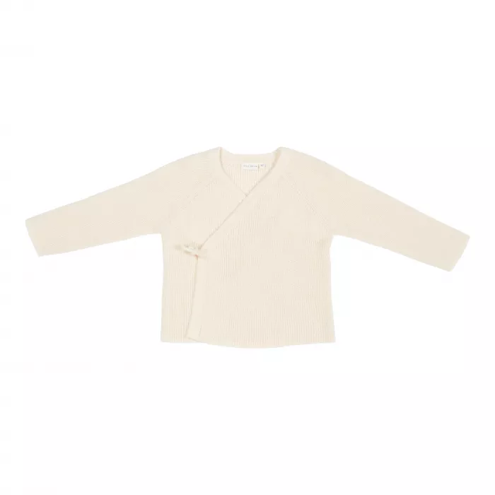 Cardigan tricotat petrecut din mix de lana pentru bebelusi - Soft White - Vintage Sunny Stripes - Little Dutch