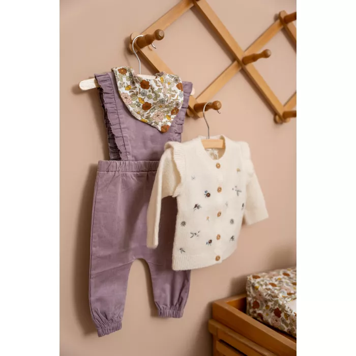 Salopeta din catifea de bumbac organic - Mauve - Vintage Little Flowers - Little Dutch