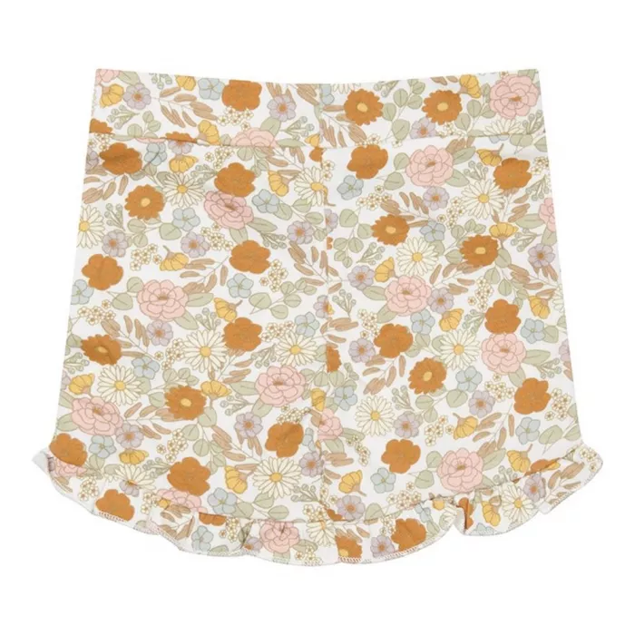 Pantaloni scurti cu volanase din bumbac organic - Vintage Little Flowers - Little Dutch