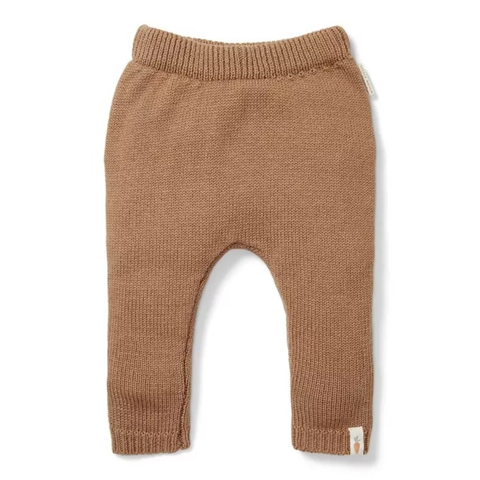 Pantaloni tricotati din mix de lana pentru bebelusi - Brown - Little Dutch