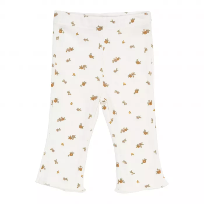 Pantaloni din bumbac organic evazati - White Blossom - Vintage Little Flowers - Little Dutch