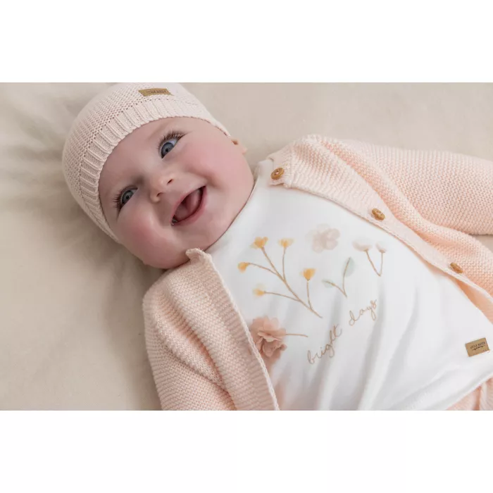 Caciulita tricotata pentru bebelusi - Pink - Flowers & Butterflies - Little Dutch
