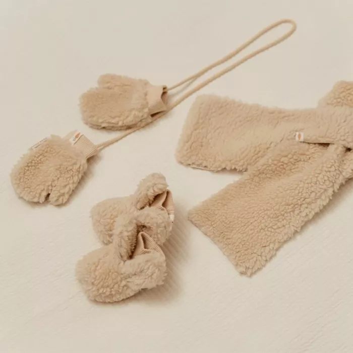 Manusi din material teddy - Sand - Little Dutch