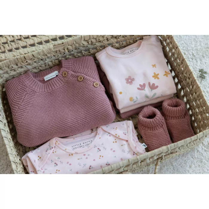 Cardigan tricotat pentru bebelusi - Vintage Pink - Little Pink Flowers - Little Dutch