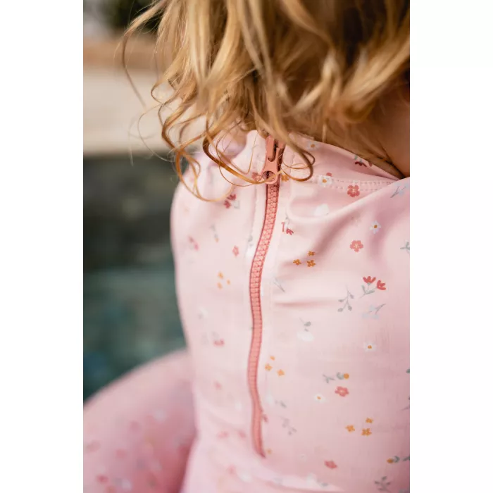 Costum de baie intreg cu maneca lunga cu protectie UV 50+ - Little Pink Flowers - Little Dutch