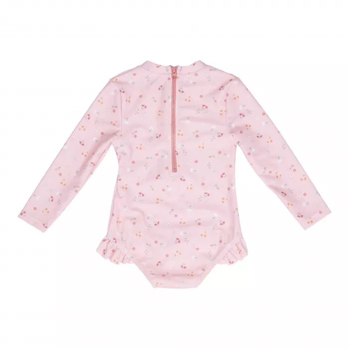 Costum de baie intreg cu maneca lunga cu protectie UV 50+ - Little Pink Flowers - Little Dutch