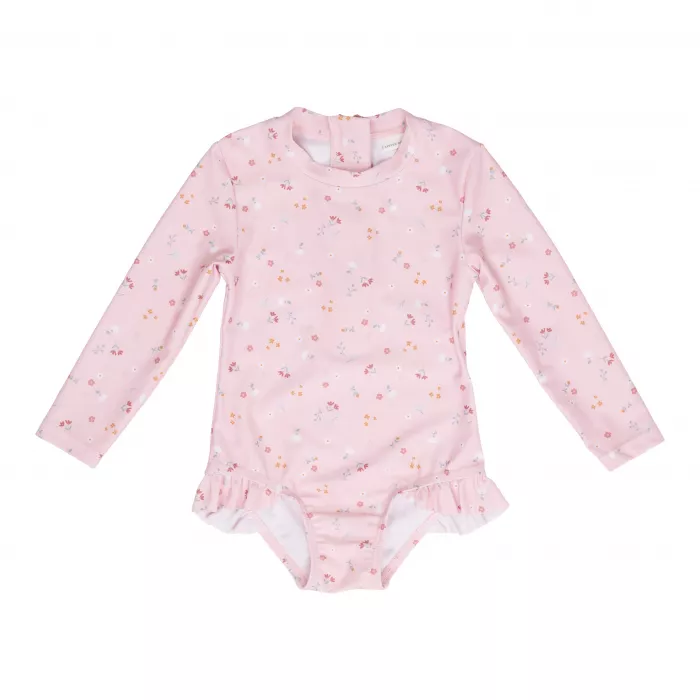 Costum de baie intreg cu maneca lunga cu protectie UV 50+ - Little Pink Flowers - Little Dutch