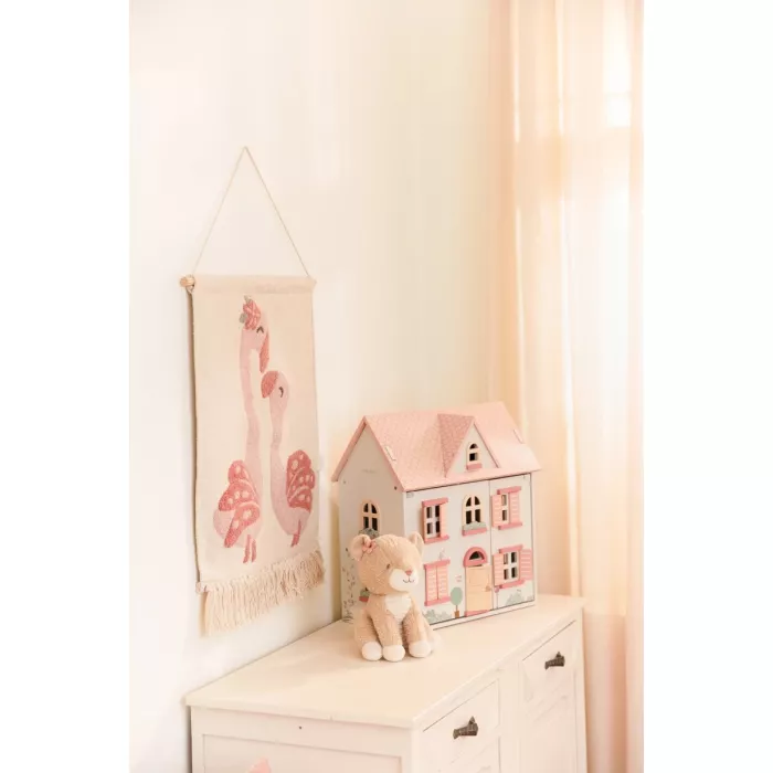 Poster tesut din bumbac organic pentru camera copilului - Flamingo - Safari Friends - Little Dutch