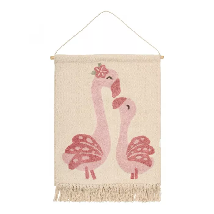 Poster tesut din bumbac organic pentru camera copilului - Flamingo - Safari Friends - Little Dutch