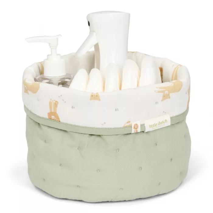Cos de depozitare rotund matlasat pentru comoda de infasat - 20 x 15 - Green Leo Safari - Little Dutch
