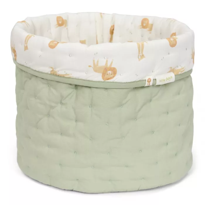 Cos de depozitare matlasat mediu din bumbac organic - 30 x 25 - Green Leo Safari - Little Dutch