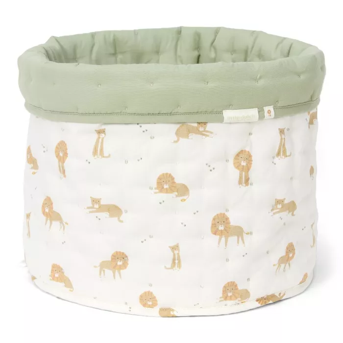 Cos de depozitare matlasat mediu din bumbac organic - 30 x 25 - Green Leo Safari - Little Dutch