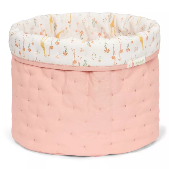 Cos de depozitare matlasat mediu din bumbac organic - 30 x 25 - Roz Blooming Safari - Little Dutch