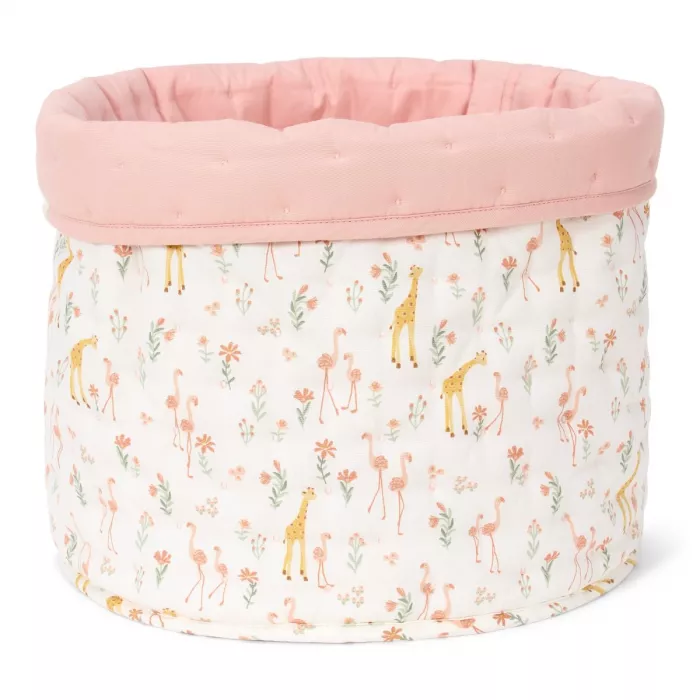Cos de depozitare matlasat mediu din bumbac organic - 30 x 25 - Roz Blooming Safari - Little Dutch