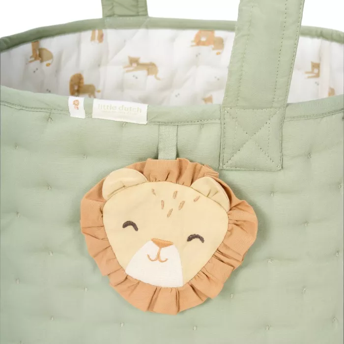 Cos de depozitare din bumbac organic pentru camera copilului - 35x45 cm -  Green Leo Safari - Little Dutch