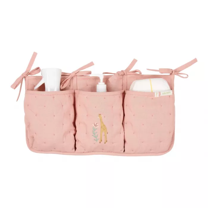 Organizator din bumbac organic pentru patut - Giraffe Roz - Little Dutch