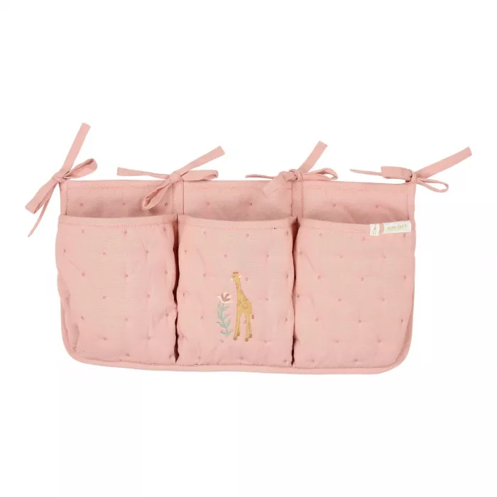 Organizator din bumbac organic pentru patut - Giraffe Roz - Little Dutch