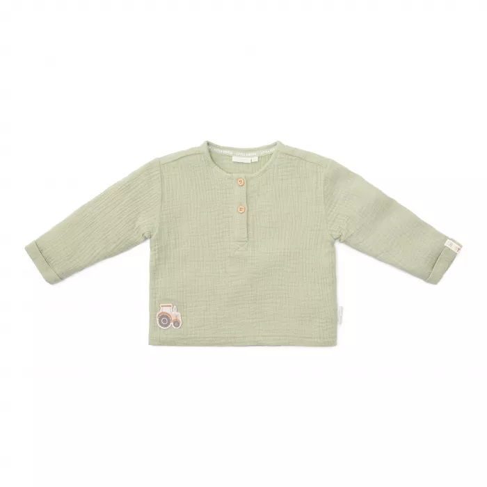 Bluza cu maneca lunga din muselina de bumbac organic - Tractor - Grass Green - Little Dutch