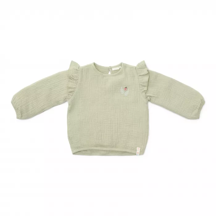 Bluza cu maneca lunga din muselina de bumbac organic - Grass Green - Little Dutch