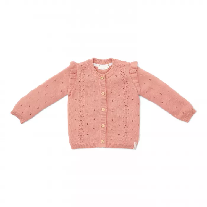 Cardigan tricotat cu broderie pentru copii - Flower Pink - Little Dutch