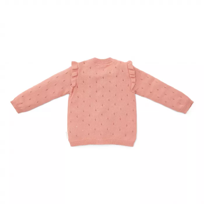 Cardigan tricotat cu broderie pentru copii - Flower Pink - Little Dutch