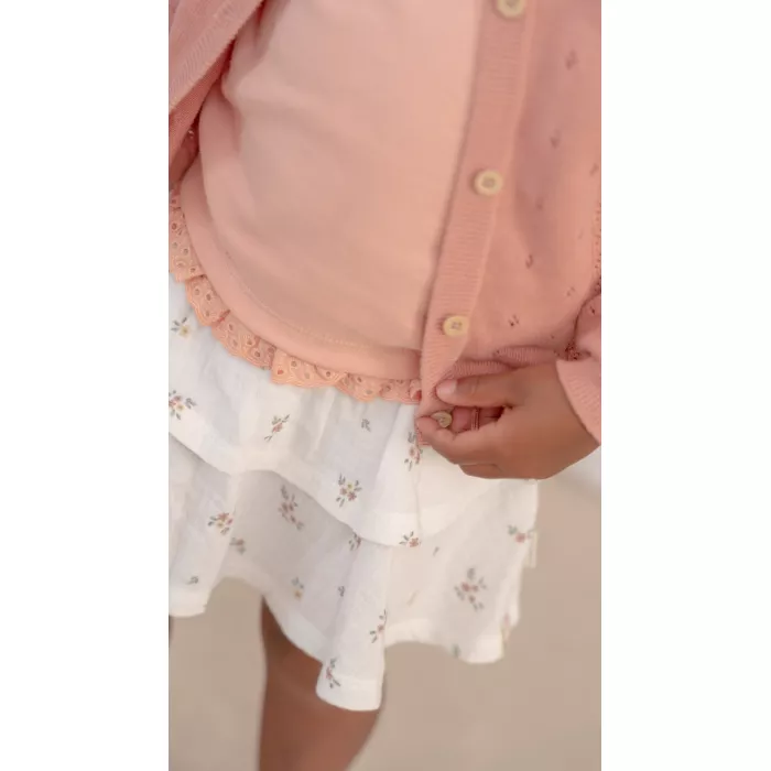 Cardigan tricotat cu broderie pentru copii - Flower Pink - Little Dutch