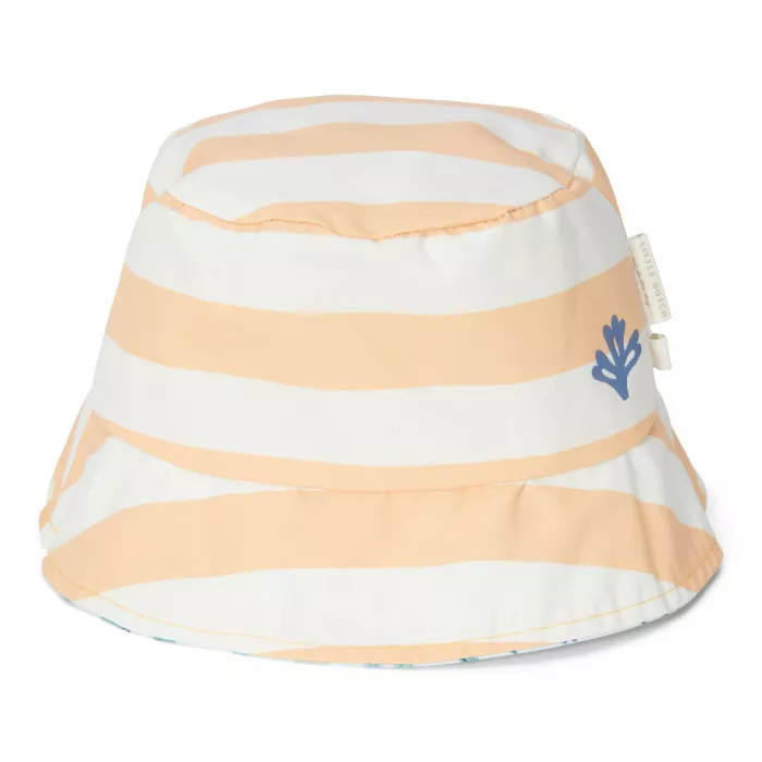 Palarie reversibila cu protectie UV 50+ - Honey Stripes / Ocean Dreams Blue - Little Dutch