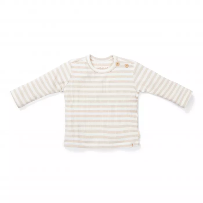 Bluza cu maneca lunga din bumbac organic - Stripe Sand/White - Little Dutch