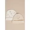 Caciulita din bumbac organic pentru bebelusi - Stripe Sand/White - Little Dutch