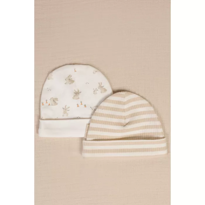 Caciulita din bumbac organic pentru bebelusi - Stripe Sand/White - Little Dutch