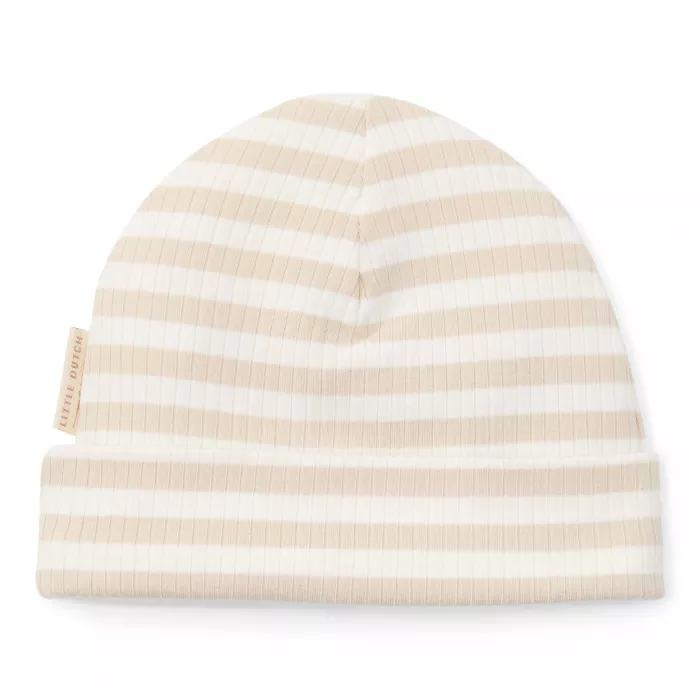 Caciulita din bumbac organic pentru bebelusi - Stripe Sand/White - Little Dutch
