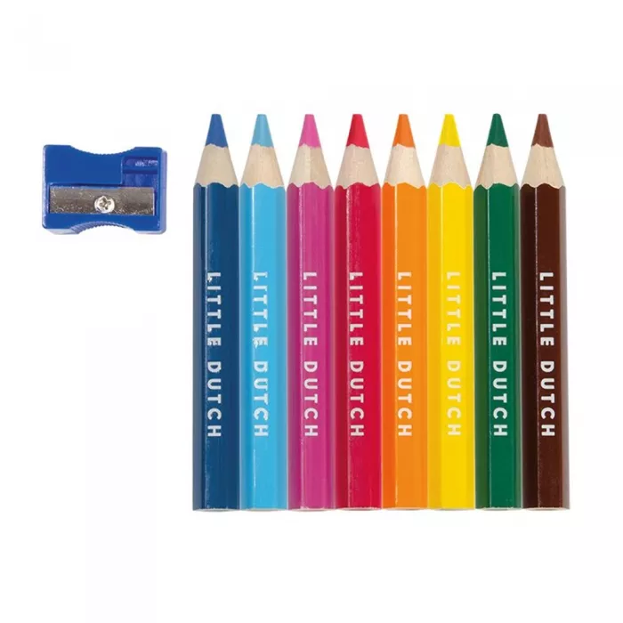 Creioane colorate 8 culori  si ascutitoare - Little Dutch