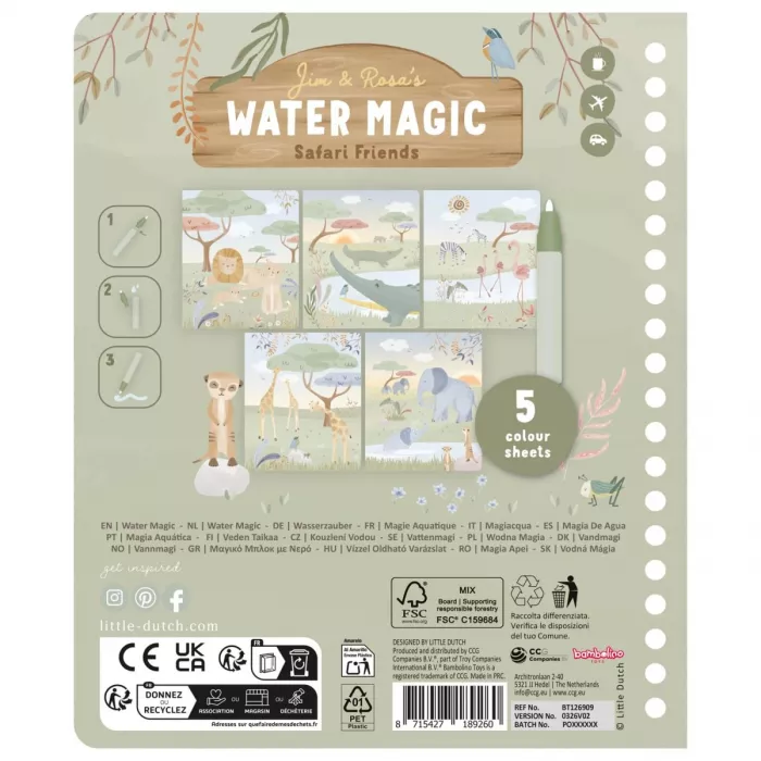 Carte magică de colorat cu apă Safari Friends