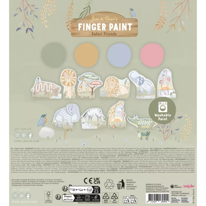 Carte de pictat cu degetele - Safari Friends - Little Dutch