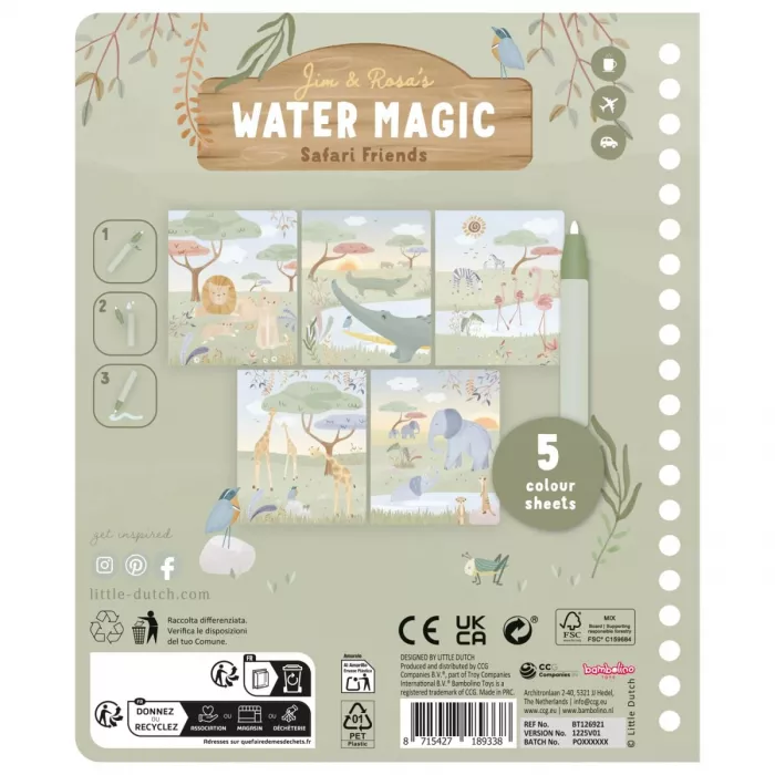 Carte magică de colorat cu apă Safari Friends